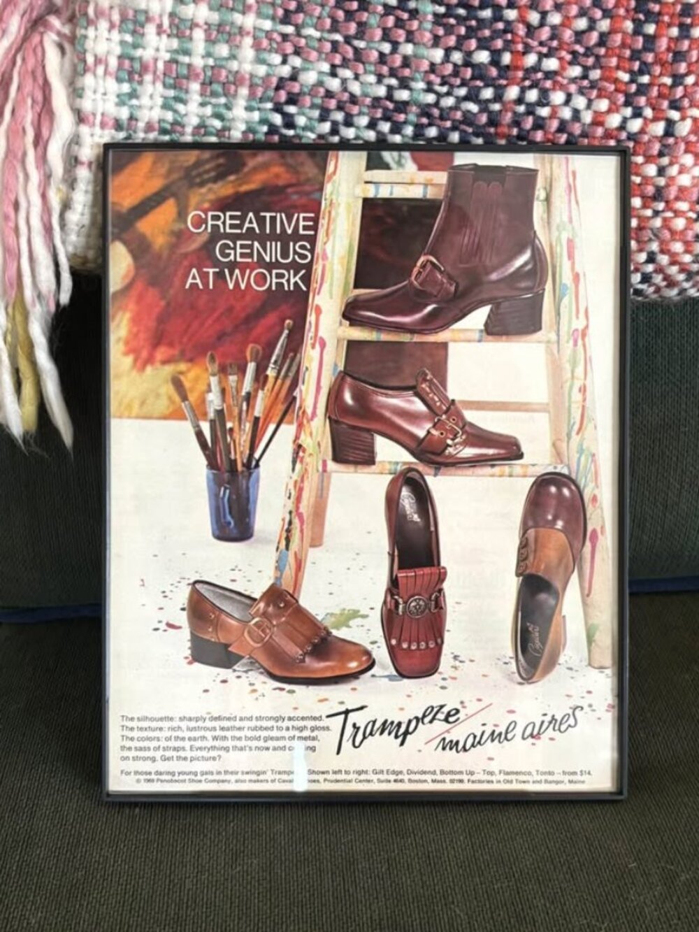 Vintage 1969 Framed -Ad Trampeze Maine Aires Leather Shoes
